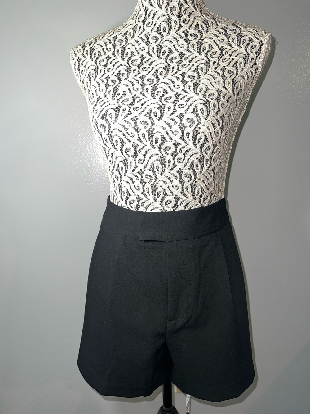 High-Rise Black Tailored Bermuda Shorts